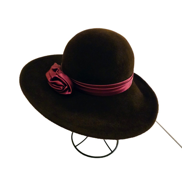 Vintage Betmar brown Fedora wool hat with burgundy satin bow main image 8